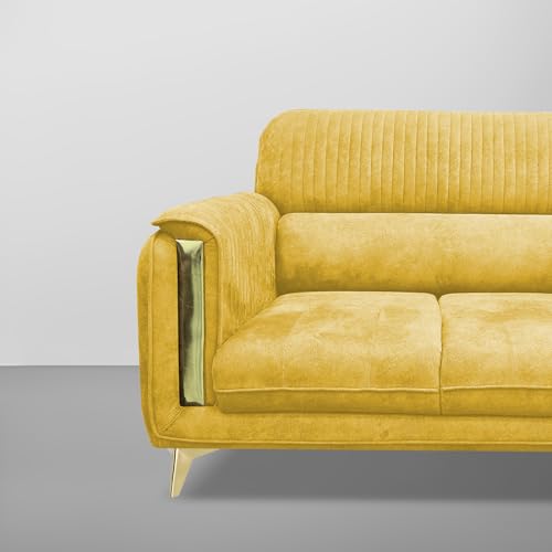 Image of Casaliving Gelio 2 Seater Sofa Set for Living Room (Yellow Colour) Premium Fabric Sofa