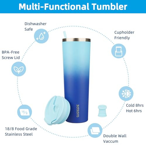 Image of BJPKPK 34oz Coffee Tumbler with Straw, Insulated Stainless Steel Cup