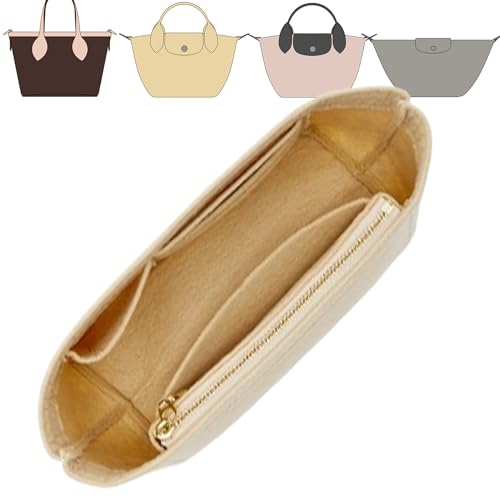 Image of Doxo Small Purse Organizer Insert for Handbags, Felt Neverfull BB Organizer Insert,Mini Tote Bag Organizer with Zipper Pocket, Fit Neverfull BB Longchamp Xtra Energy S and More, Beige-XS