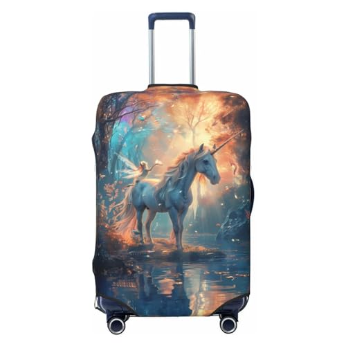 VOSERY Travel Luggage Cover - Forest Lake White Horse Washable Suitcase Covers Protector Fits 18-32 Inch Luggage