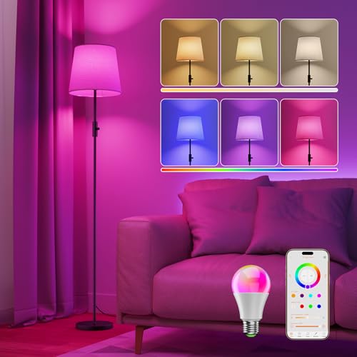 DUSKTEC Lampadaire Intelligent RGB avec Abat-Jour en Tissu, Lampe sur Pied LED Dimmable Connectée, Luminaire Moderne pour Chambre & Salon avec Ampoule,...