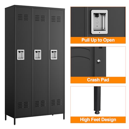 Image of Metal Locker Storage Locker, 72 inch Lockable Lockers for Employees, Home, Office, School, Assemble Required (Black-Big 3 Doors)
