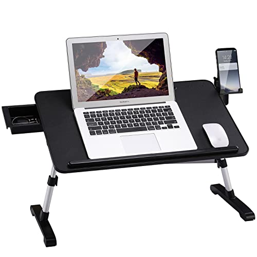 MOSENMO ラップデスク ノートパソコンスタンド 折りたたみテーブル ベッドテーブル ミニテーブル 多機能 ローテーブル 高さ 角度調節可能 引き出し ブックスタンド付き 滑り止め 軽量 省スペース