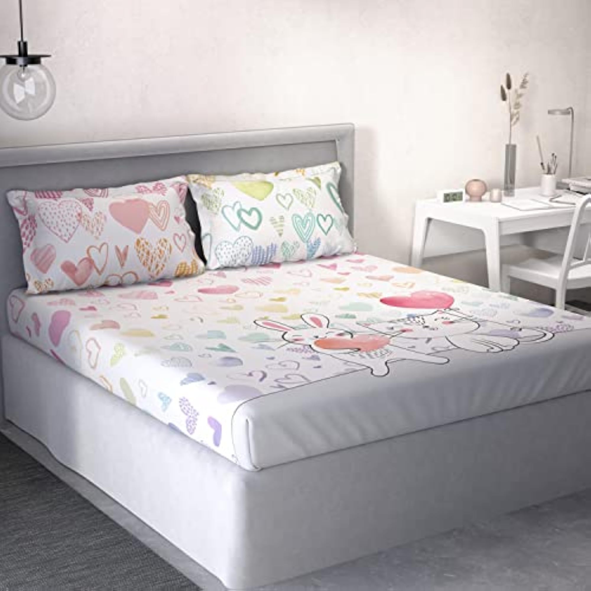 Kids Hearts Cotton Double Bedsheet with 2 Pillow Covers