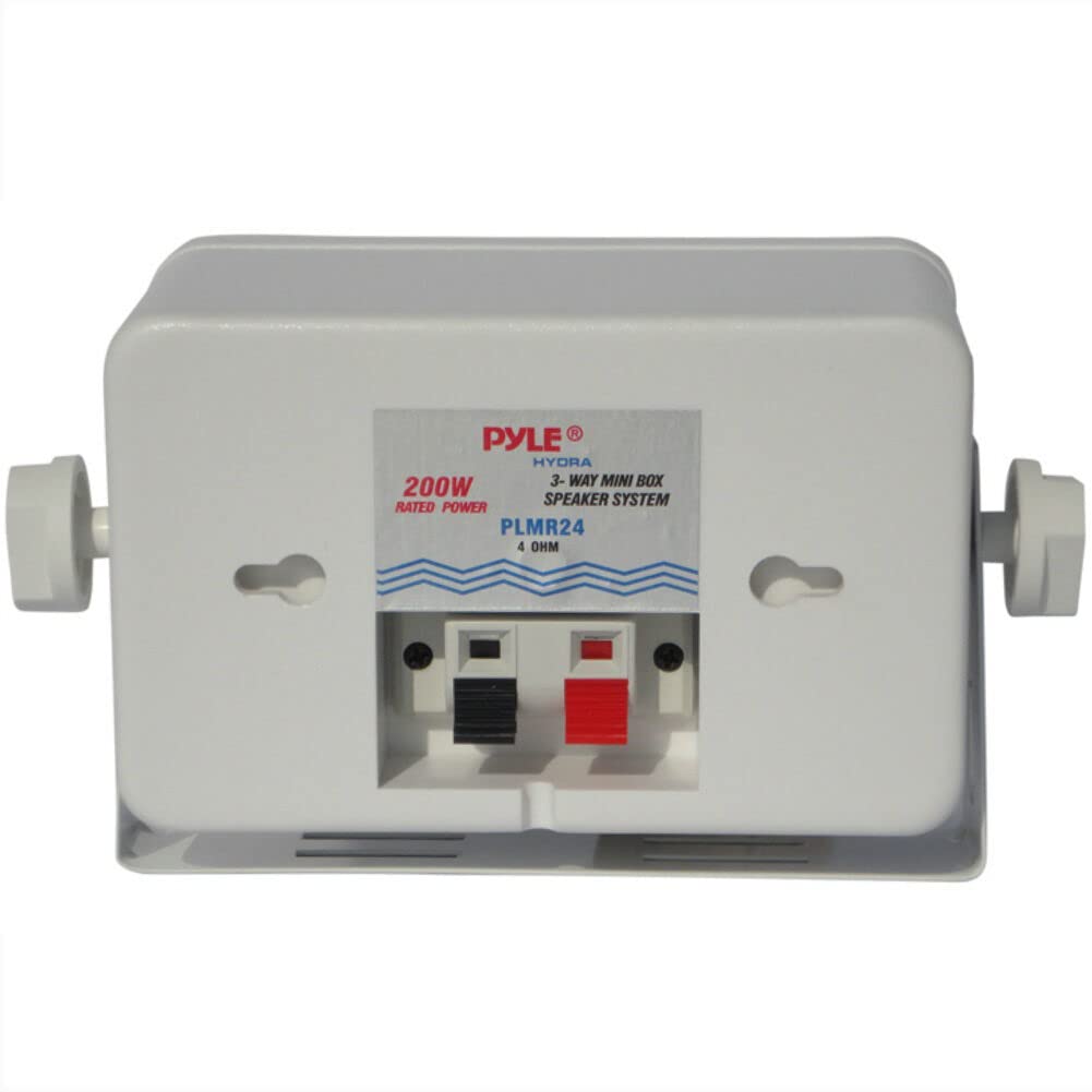 KIT Set pour Pyle PLMR24 2 Enceintes d'écoute universelles, Blanches, étanches, 200 Watts rms et 400 Watts Max, pour Plage, Bar, Restaurant, Bateau, annexe, par Paire + Supports et câbles offerts