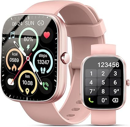 Smartwatch Damen Herren mit Telefonfunktion, 1.96" Fitnessuhr Damen, 100+Sportmodi,IP68 Wasserdicht Sportuhr, Smart Watch mit Schrittzähler, Herzfrequenz, Schlafmonitor, SpO2, Uhren für iOS Android