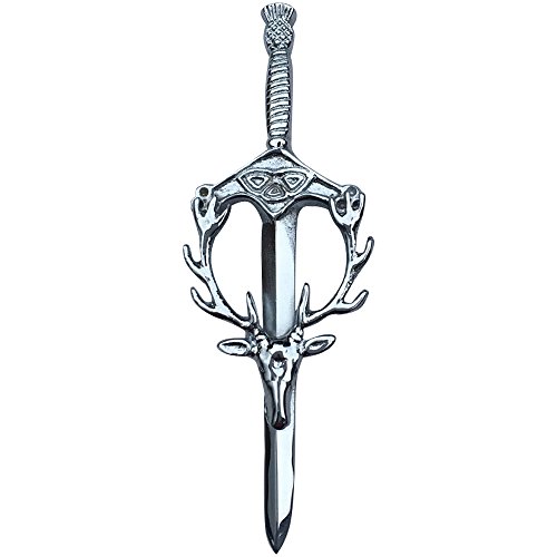 Stag Head Kilt Pin Highland Scottish Celtic Design Kilt Accessory (Silver)