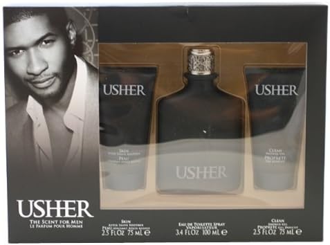 USHER Cologne. 3 PC. GIFT SET (EAU DE TOILETTE SPRAY 3.4 oz + SKIN AFTERSHAVE SOOTHER 2.5 oz / 75 ml + CLEAN SHOWER GEL 2.5 oz / 75 ml) By Usher - Mens