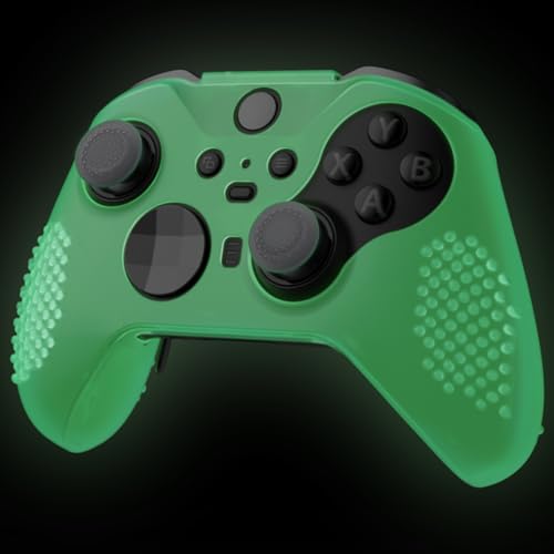 eXtremeRate PlayVital Glow in Dark - Green Soft Anti-Slip Silicone Cover Skins for Xbox Elite 2 Controller, Custom Protective Case for Xbox Elite Series 2 Controller with Thumb Grips