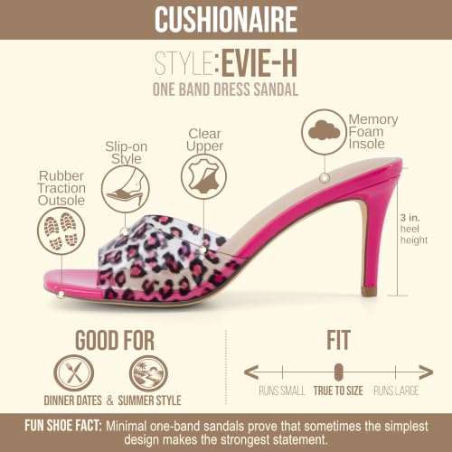 Image of CUSHIONAIRE Evie Kitten Heel Sandals for Women, Slip On One Band Dress Sandals with Memory Foam, Wide Widths and 3 Inch Heel
