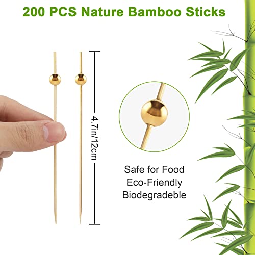 Bedeone 200 Pcs Cocktail Picks For Drinks, Fancy Toothpicks For Appetizers, Bamboo Cocktail Picks For Appetizers, Cocktail Toothpicks Cocktail Skewers Appetizer Picks For Party - 4.7 Inch #TOP1