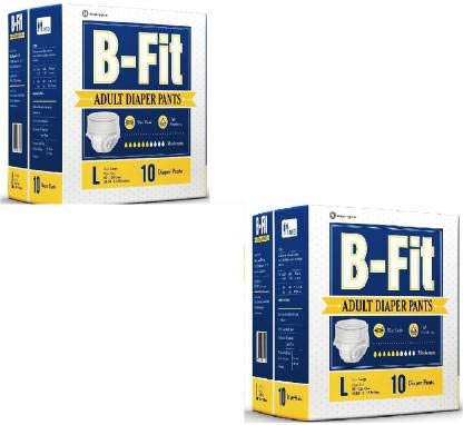 B-Fit Diapers Adult Pull Up Pants, Large 10 Pcs, 32-52 Inches, Pack of 2
