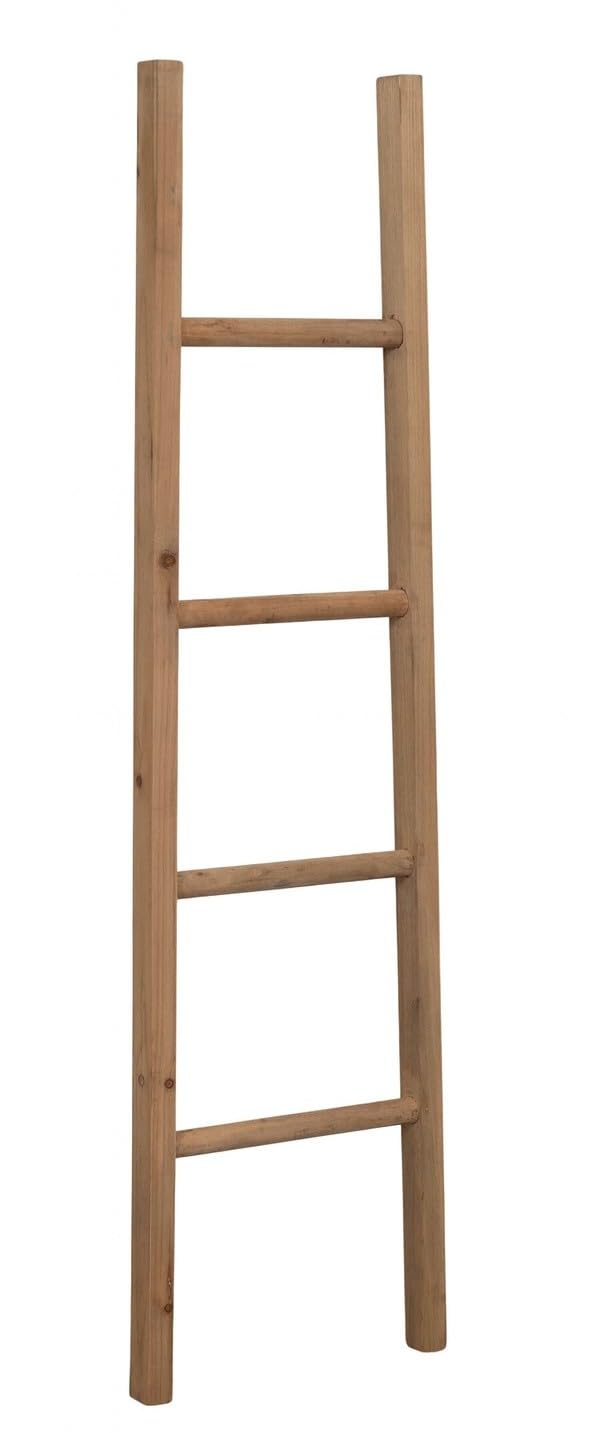Biscottini Bathroom Ladder 130 x 35 x 4 cm – Decorative Wooden Ladder – Wooden Towel Rail – Wall Mounted Metal and Bamboo Towel Rail