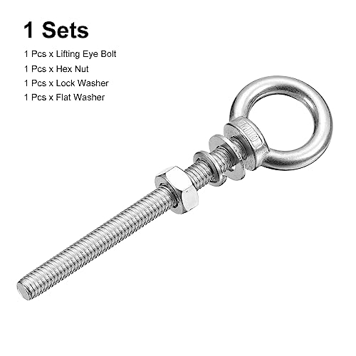 Image of uxcell Lifting Eye Bolt, 1 Set M10x100mm Eye Bolt with Nut Washer 304 Stainless Steel Shoulder Lifting Ring Eye Bolt for Hanging Item