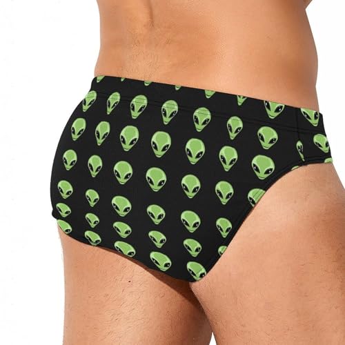 Green Aliens Heads Printed Swim Briefs for Men Sexy Bikini Swimwear Elastic Beach Trunks Bathing Suit4
