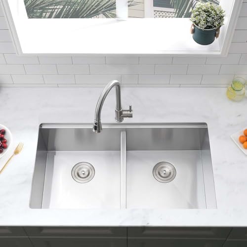 30 Inch Kitchen Sink Double Bowl Workstation,30x19 Stainless Steel Undermount Kitchen Sinks Double Ledge Workstation 16 Gauge Deep 50/50 Low Divide Sink with Cutting Board
