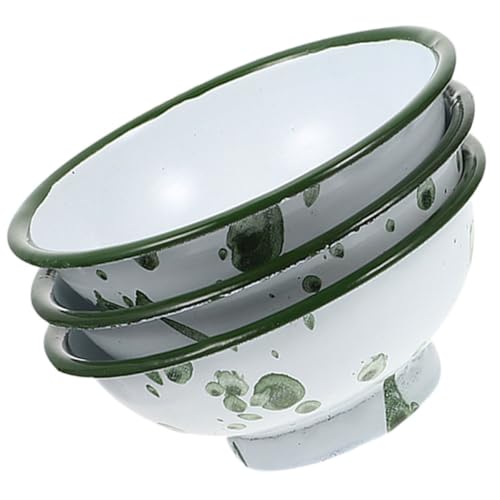 MOTHNUR 3 pezzi Ciotole Smaltate Vintage Piccole Ciotole Decorativi per Zuppa e Cereali Metallo Smaltato Spesso con Arricciato per Frutta Snack e Dessert