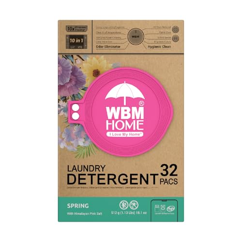 WBM Home Laundry Pods, Ultra Concentrate & Powerful Stain Lifter Technology Fabric Softener, Laundry Pods, Rose Scent - 32 Count Bag