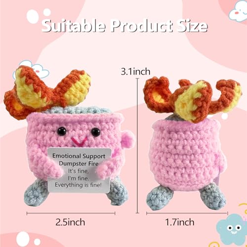 Image of RovyFota Emotional Support Crochet Dumpster Fire with Positive Card Cute Room Decor Knitted Toys Funny Crochet Support Buddies Gifts for Friends (9pcs Mix)