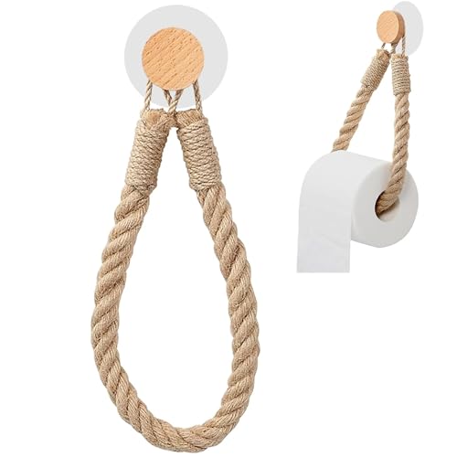 EKSMA Porta toallitas de cuerda de cáñamo - Porta papel higiénico madera - Estilo italiano - Decoraciones de baño 27 x 4,8 cm