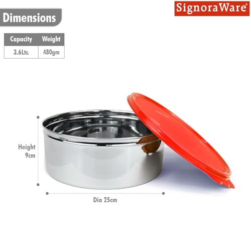 Image of SignoraWare Stainless Steel Jumbo Khakra Box /Container | Airtight & Leakproof | Compact & Stylish Design for Kitchen & Travel Use | Ideal for Khakhra, Snacks & Dry Fruits (3.6 LTR | Red)