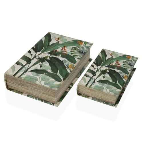 Versa Caja Decorativa Libro Tropical Lienzo Madera MDF 7 x 27 x 18 cm