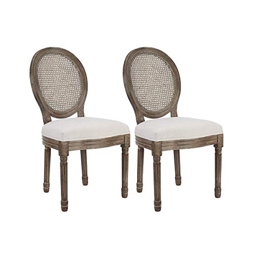 CangLong Farmhouse Dining Room Accent Chairs French Distressed Bedroom Chairs with Round Rattan Back Elegant Kitchen Chairs Side Chair, Set of 2 , Rattan Back in Beige - Image 2
