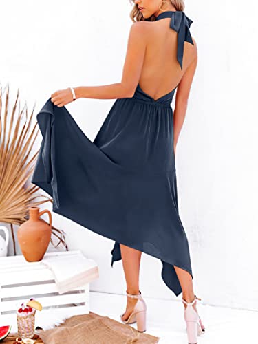 Anrabess Women's Summer Halter Neck Cut Out Crossover Asymmetric Date Night Cocktail Midi Dress Di503-Zangqing-L #TOP4