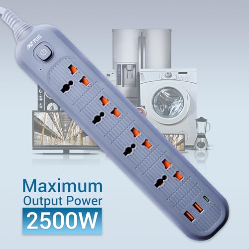 Image of Electric PS421 Power Strip,10ft Universal Extension Cord 4 AC Outlets 2USB 1 Type C PD Ports, Flat Plug, Max 2500W, 220-250v, Multiple Outlet Extender for Home Office Store Grey