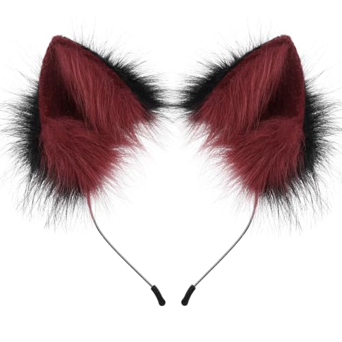 HAOAN Handmade Faux Fur Animal Cat Ears Headband Furry Fox Wolf Hairhoop Headwear Costume Accessory