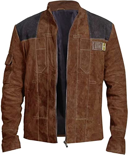 LP-FACON Han Solo Star Wars Superhero Veste en daim pour homme Marron, Marron clair avec fermeture éclair, XXL