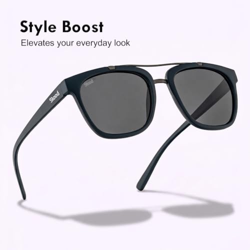 Image of Stood Techy Serie Sunglasses |Rounded Square | UV Protected | Matte | Double Metal Bridge | Medium | Men & Women | SG-STD0021