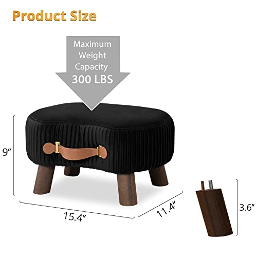 Lue Bona Small Curved Foot Stool With Handle, Black Velvet Footstool And Ottomans, Modern Foot Rest With Wooden Legs, Step Stool With Padded Seat For Couch, Living Room #TOP6