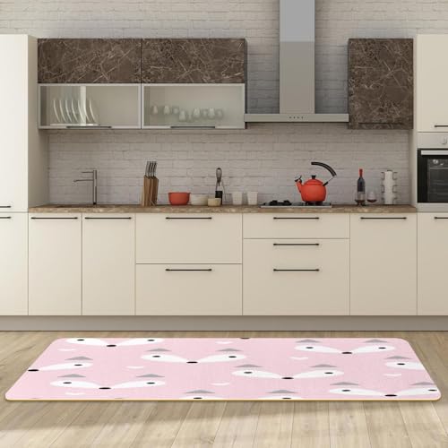 Tapis de cuisine lavable et absorbant avec motif renard pastel moderne - 3