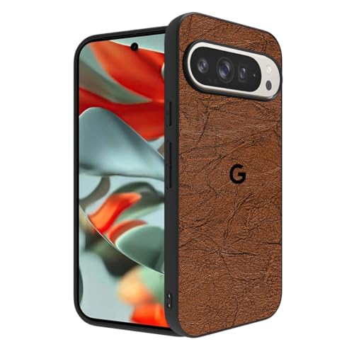 Image of RIGGEAR Sleek Back Cover Case Compatible with Google Pixel 9 Pro XL (PC+TPU|Brown Leather)
