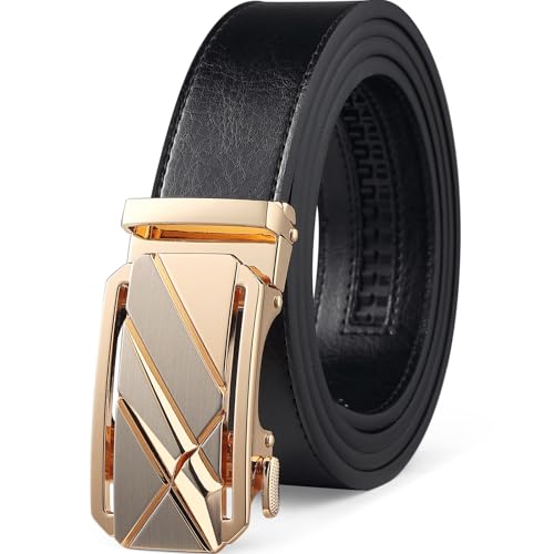 Image of Drowsmen Leather ratchet belt 1 3 /8 inch with Click Sliding Automatic Buckle, Adjustable belt Trim to Fit