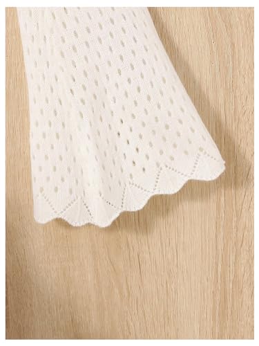 OYOANGLE Girl's Tie Front Hollow Out Cardigan Scallop Trim Trumpet Sleeve Knitted Bolero Shrug3