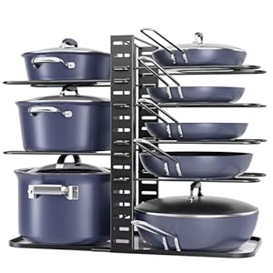 ORDORA Pots and Pans Organizer: Under Cabinet, Adjustable 8-Tier Pot Organizers inside Cabinet, Kitchen Organizers and Storage Fit 6-11 inch Lightweight Cookware