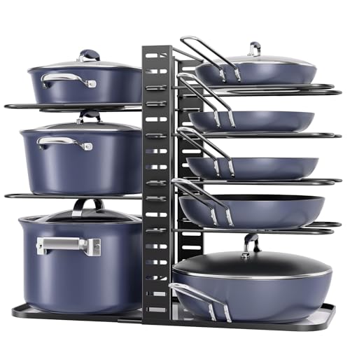 ORDORA Pots and Pans Organizer: Under Cabinet, Adjustable 8-Tier Pot Organizers inside Cabinet, Kitchen Organizers and Storage Fit 6-11 inch Lightweight Cookware
