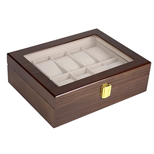 SOUKENGEN 腕時計収納ケース 収納ボックス コレクションケース 鍵付き ディスプレイ 収納 保管 ガラス天板 鍵 仕切取外し可能 6本用 12本用 (10本収納(木製鏡面))