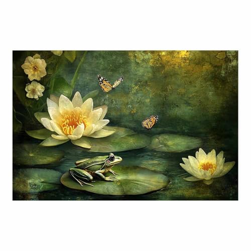 Toile murale grenouille calme poster etang nenuphar image deco chambre 70x100
