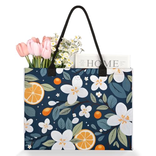 White Flower Lemon Tote Bag for Women Large Beach Bag Reusable Tote Bags for Work Travel Beach Shopping3