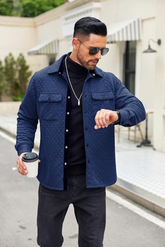 COOFANDY Light Weight Mens Shirt Jacket Casual Style Jackets Quilted Jacket Medium, Navy Blue, 2X-Large3