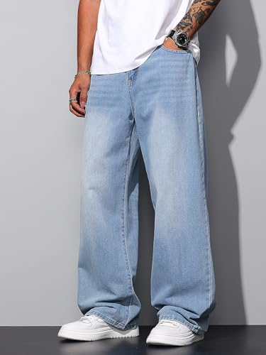 Image of DFGIGT Mens Baggy Jeans Wide Leg Denim Pants Y2k Loose Fit Streetwear | Hip Hop,Vintage 2000s,Jinco Jeans,Straight Leg,5 Pockets