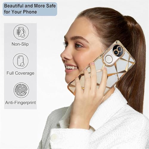 Image of VONZEE Gradient Glitter Case for VIVO V50e, Luxury Electroplated 3D Cube, Diamond Bling Shiny Soft TPU Clear Shockproof Women Girls Protective Phone Cover (Gold)
