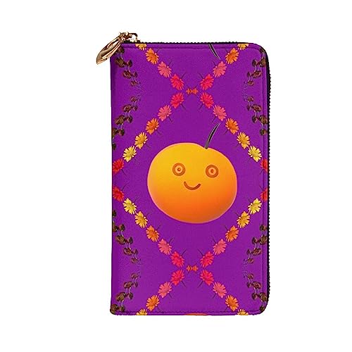 Leather Wallet 7.48 x 4.13 in - Stylish and Durable Wallet for Women with Multiple Compartments and Zipper Design Smiley Orange Pattern2