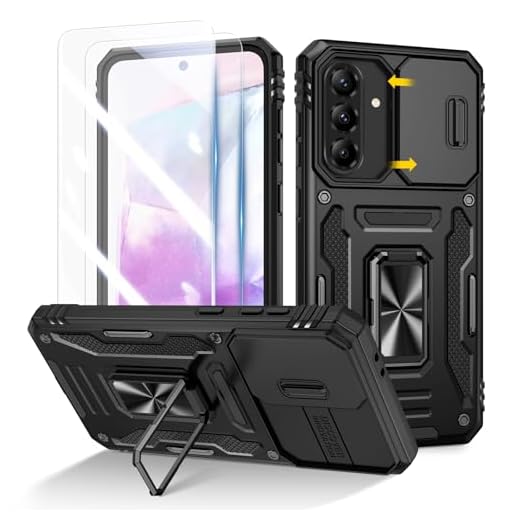 Doeshine Coque pour Samsung Galaxy A56 & A36 avec 2 Protecteurs D'écran, et Anneau Béquille, [ 360° Protection Militaire ] Protection Coulissante Caméra (Noir)