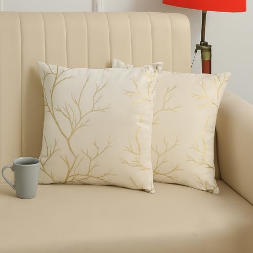 Image of Velvet Foil Cushion Covers 12 inch x 12 inch Set of 2, Cream