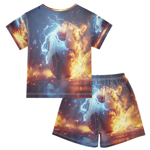 senya Short Sleeve Pajamas Sets Summer Cotton Sleepwear Soccer Fire Dark Background2