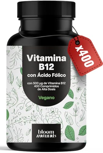 Vitamina B12 500 µg con Ácido Fólico – 400 Comprimidos Veganos – Alta Dosis – Producido en Alemania – Vitamina B12 y Ácido Fólico – Analizado en Laboratorio